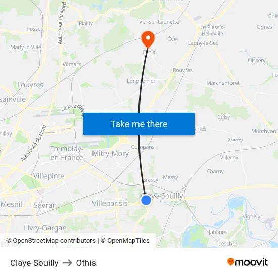Claye-Souilly to Othis map