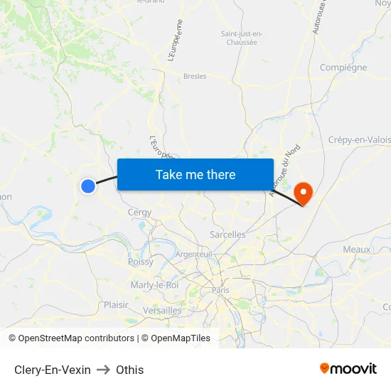 Clery-En-Vexin to Othis map