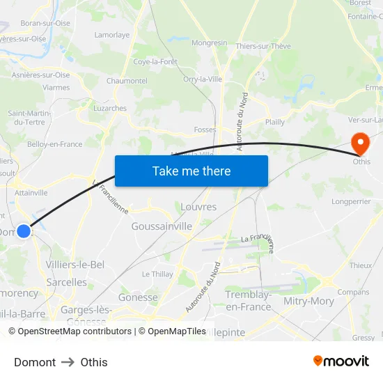 Domont to Othis map