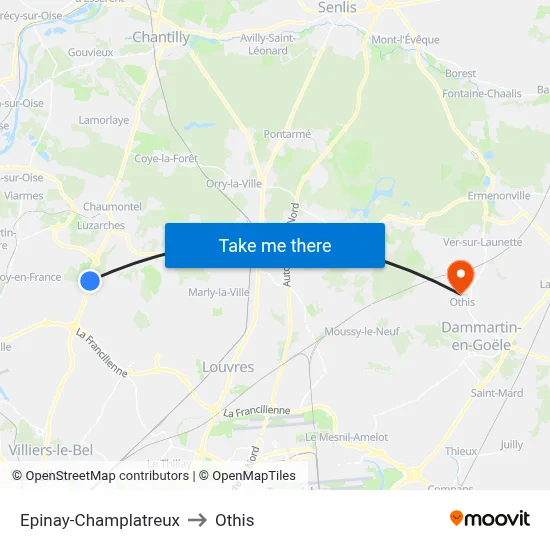 Epinay-Champlatreux to Othis map