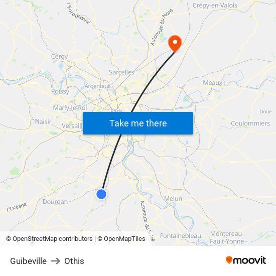 Guibeville to Othis map