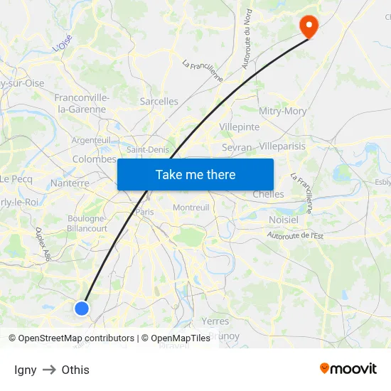 Igny to Othis map