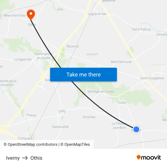 Iverny to Othis map