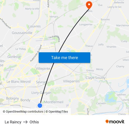 Le Raincy to Othis map