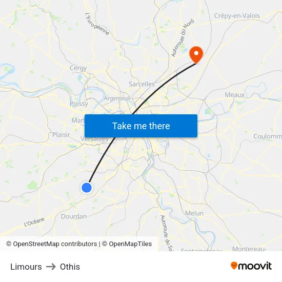 Limours to Othis map