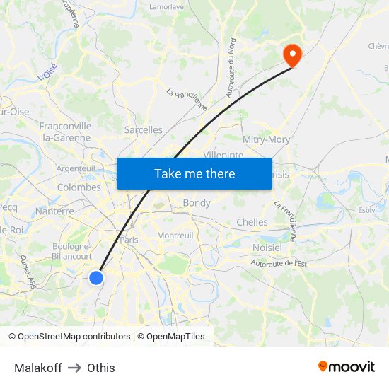 Malakoff to Othis map