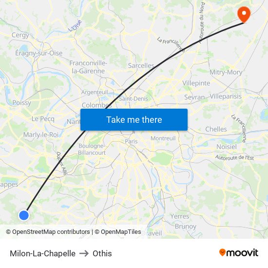 Milon-La-Chapelle to Othis map