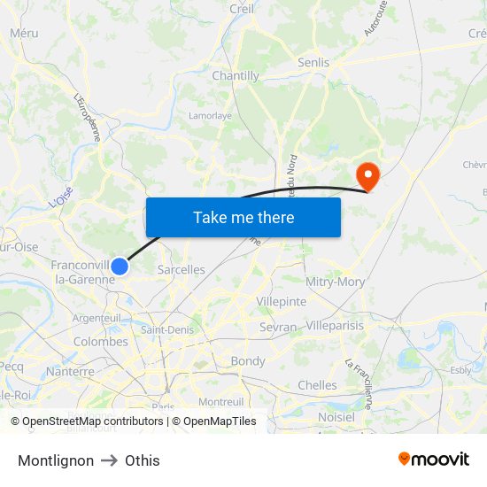 Montlignon to Othis map