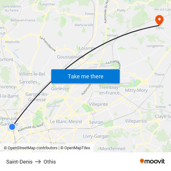 Saint-Denis to Othis map