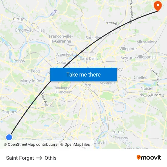 Saint-Forget to Othis map