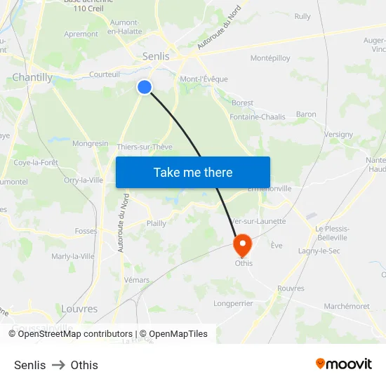 Senlis to Othis map