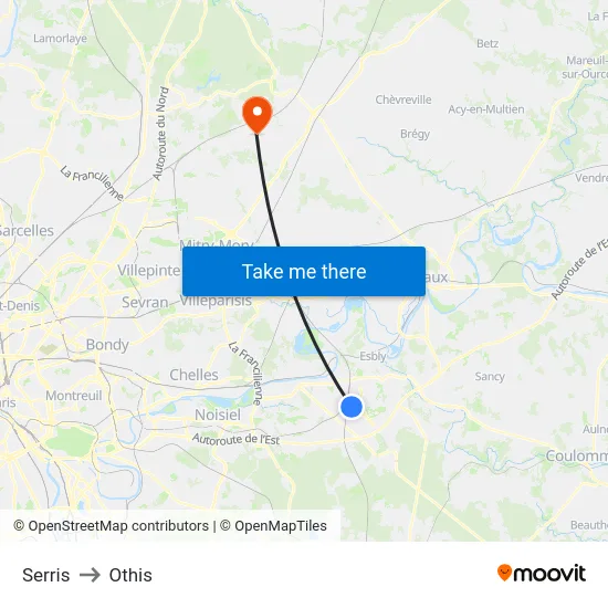 Serris to Othis map
