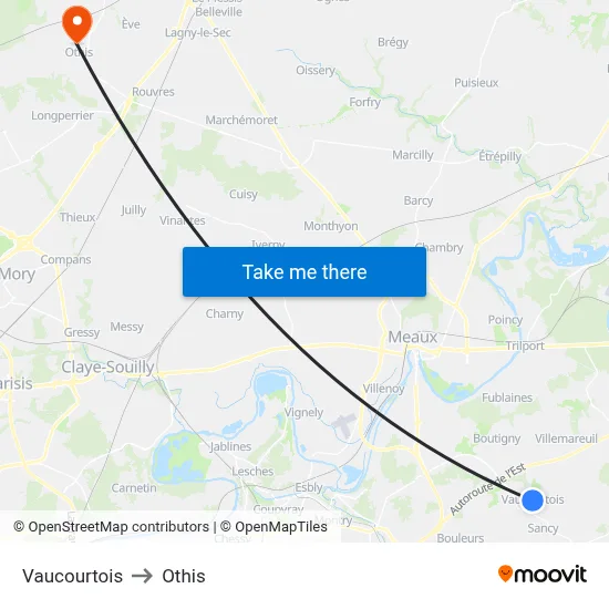 Vaucourtois to Othis map