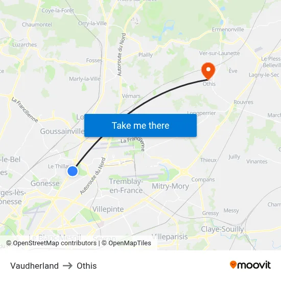 Vaudherland to Othis map