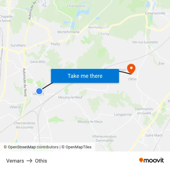 Vemars to Othis map