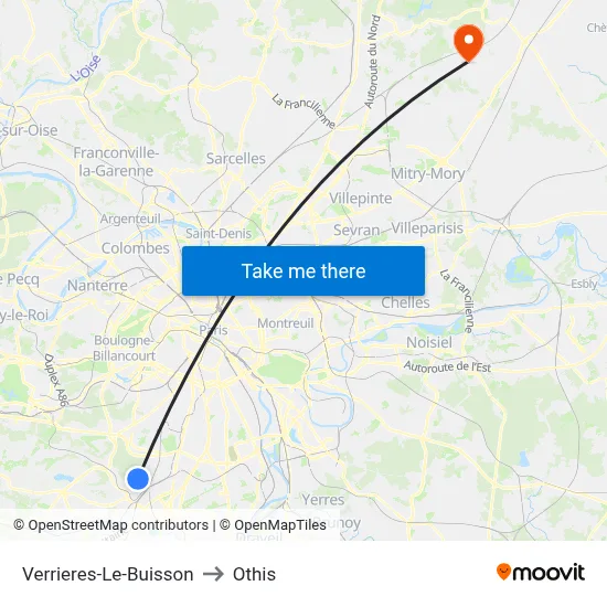 Verrieres-Le-Buisson to Othis map