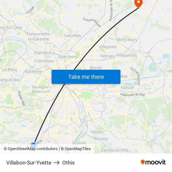 Villebon-Sur-Yvette to Othis map