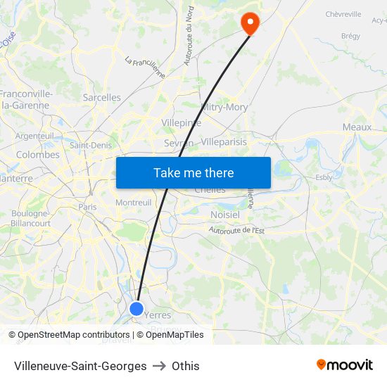 Villeneuve-Saint-Georges to Othis map