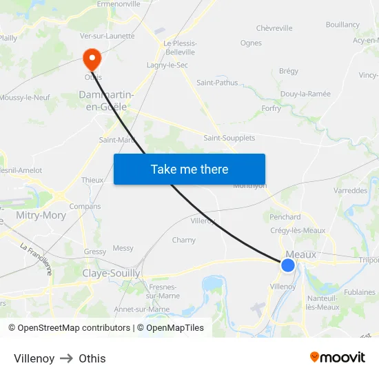 Villenoy to Othis map