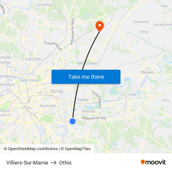 Villiers-Sur-Marne to Othis map