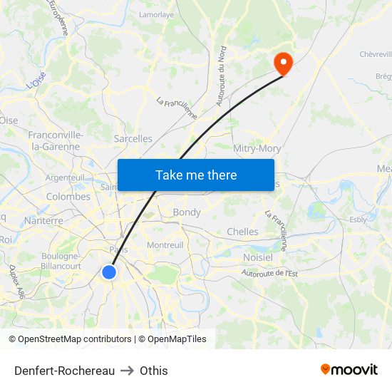 Denfert-Rochereau to Othis map