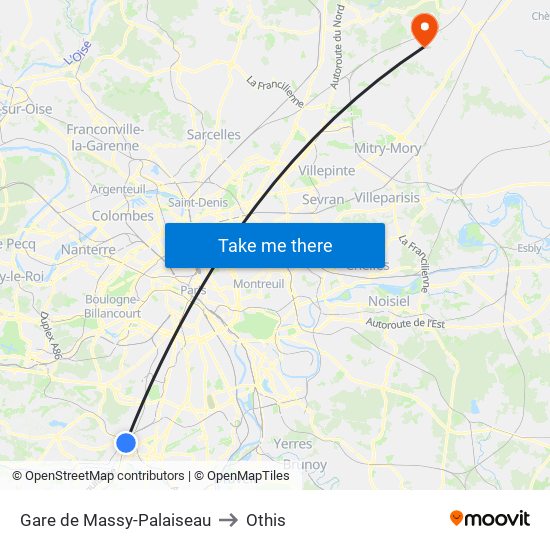Gare de Massy-Palaiseau to Othis map