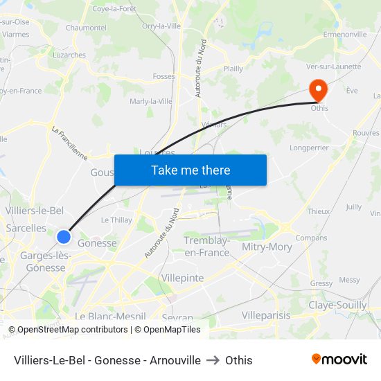 Villiers-Le-Bel - Gonesse - Arnouville to Othis map