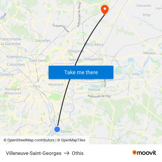 Villeneuve-Saint-Georges to Othis map