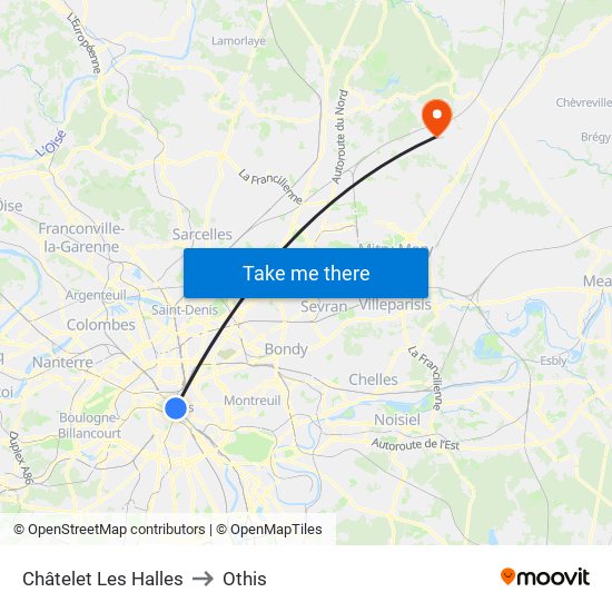 Châtelet Les Halles to Othis map