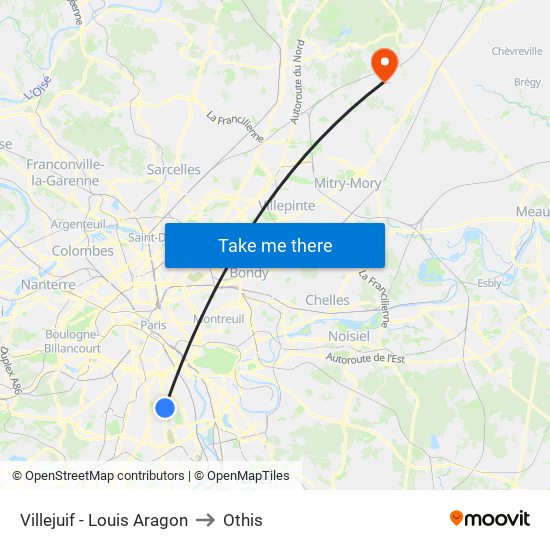 Villejuif - Louis Aragon to Othis map