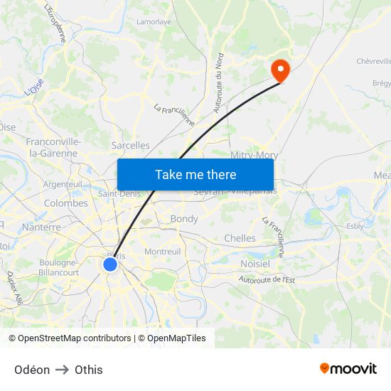 Odéon to Othis map