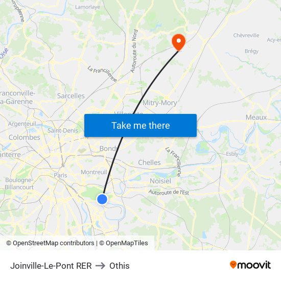 Joinville-Le-Pont RER to Othis map