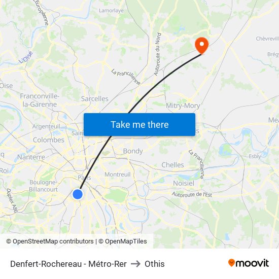 Denfert-Rochereau - Métro-Rer to Othis map