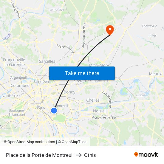 Place de la Porte de Montreuil to Othis map