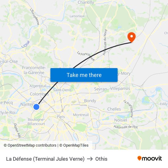 La Défense (Terminal Jules Verne) to Othis map