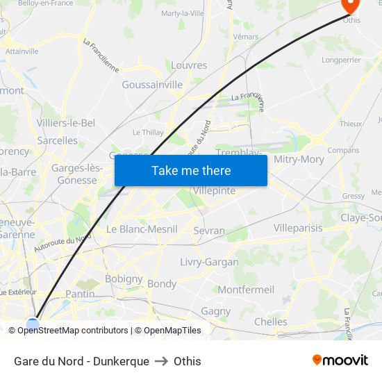 Gare du Nord - Dunkerque to Othis map