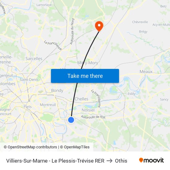 Villiers-Sur-Marne - Le Plessis-Trévise RER to Othis map
