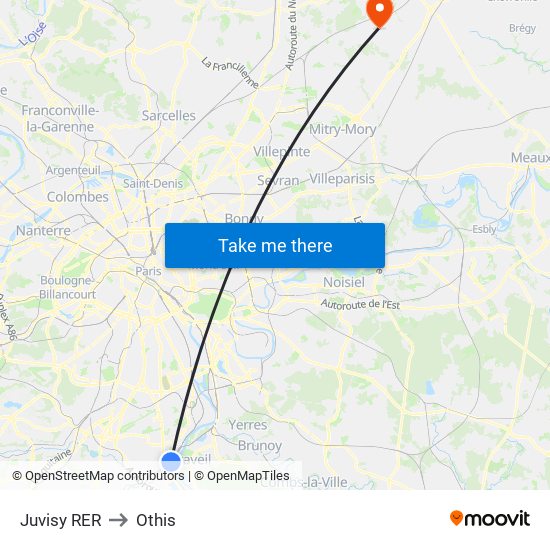 Juvisy RER to Othis map