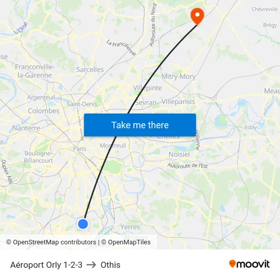 Aéroport Orly 1-2-3 to Othis map