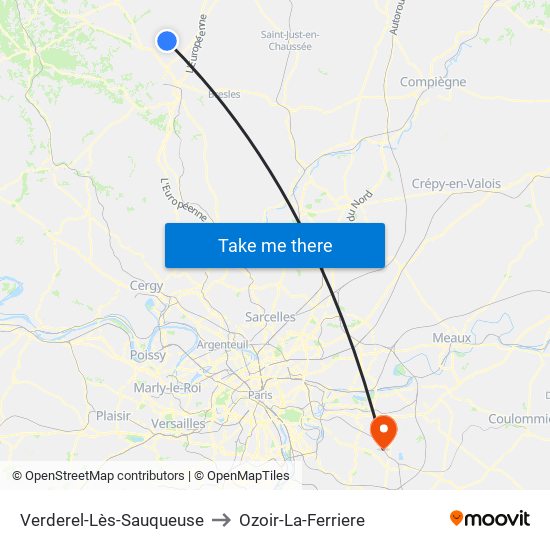 Verderel-Lès-Sauqueuse to Ozoir-La-Ferriere map