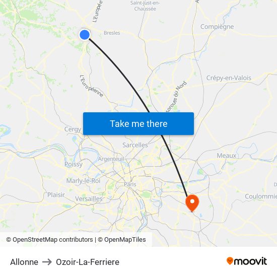 Allonne to Ozoir-La-Ferriere map