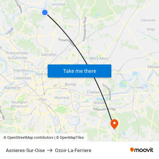 Asnieres-Sur-Oise to Ozoir-La-Ferriere map