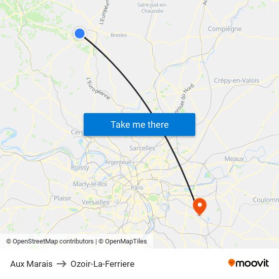 Aux Marais to Ozoir-La-Ferriere map