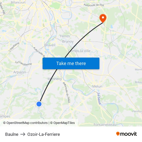 Baulne to Ozoir-La-Ferriere map