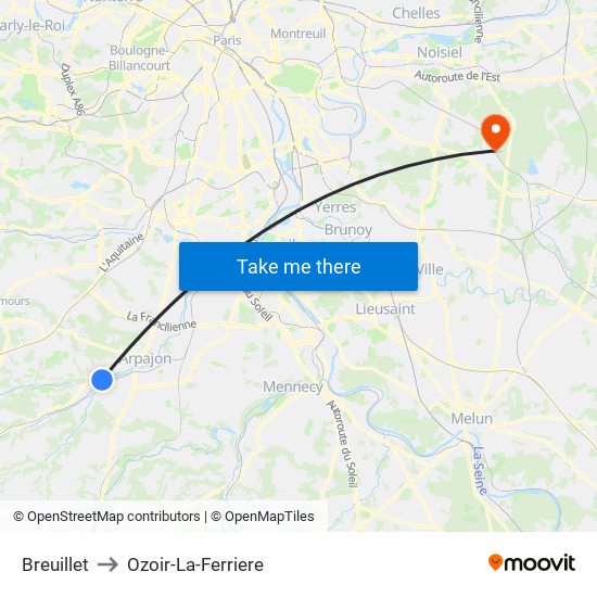 Breuillet to Ozoir-La-Ferriere map
