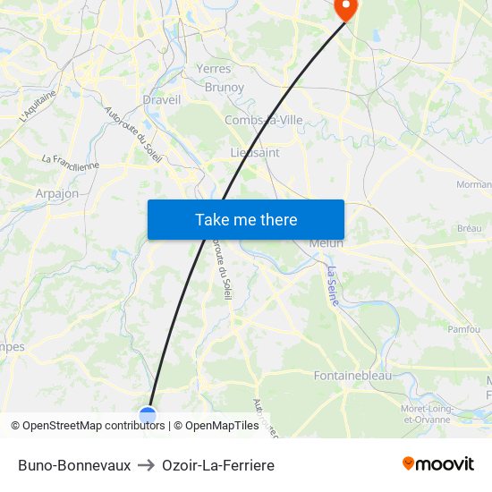 Buno-Bonnevaux to Ozoir-La-Ferriere map