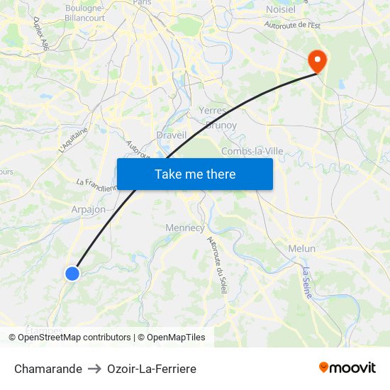 Chamarande to Ozoir-La-Ferriere map