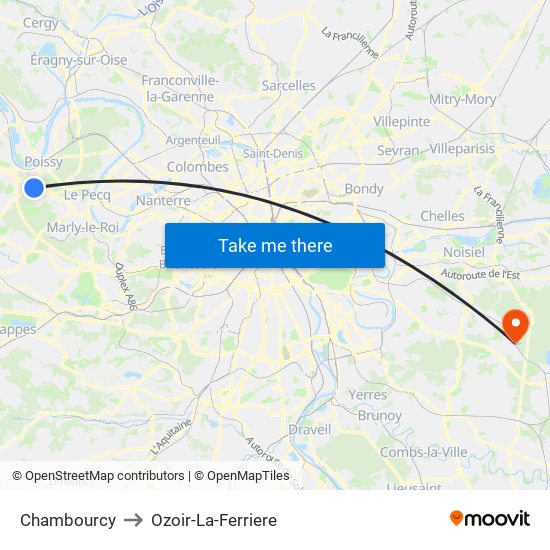 Chambourcy to Ozoir-La-Ferriere map