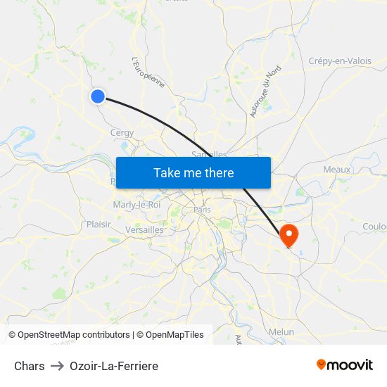 Chars to Ozoir-La-Ferriere map