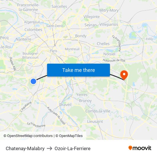 Chatenay-Malabry to Ozoir-La-Ferriere map